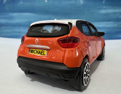 Personalised Renault CAPTUR Toy Car 1:43 Scale - Custom Name Plate - Gift for Boy, Girl, Dad, Mom, Birthday, Christmas Orange Boxed.