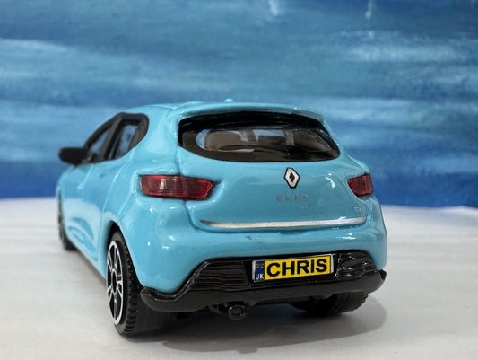 Renault Clio Toy Car 1:43 Scale, Personalized Plates – Gift for Boy Girl Dad Mom Uncle Grandad Brother – Birthday or Christmas Present Boxed