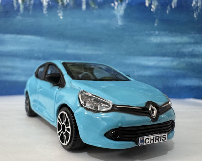 Renault Clio Toy Car 1:43 Scale, Personalized Plates – Gift for Boy Girl Dad Mom Uncle Grandad Brother – Birthday or Christmas Present Boxed
