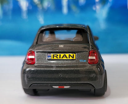 Personalised Plate FIAT 500e Toy Car - 1:43 Scale Model-Gift for Boy, Girl, Dad, Mom, Uncle, Grandad - Birthday, Metallic Grey - New Boxed