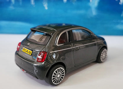 Personalised Plate FIAT 500e Toy Car - 1:43 Scale Model-Gift for Boy, Girl, Dad, Mom, Uncle, Grandad - Birthday, Metallic Grey - New Boxed