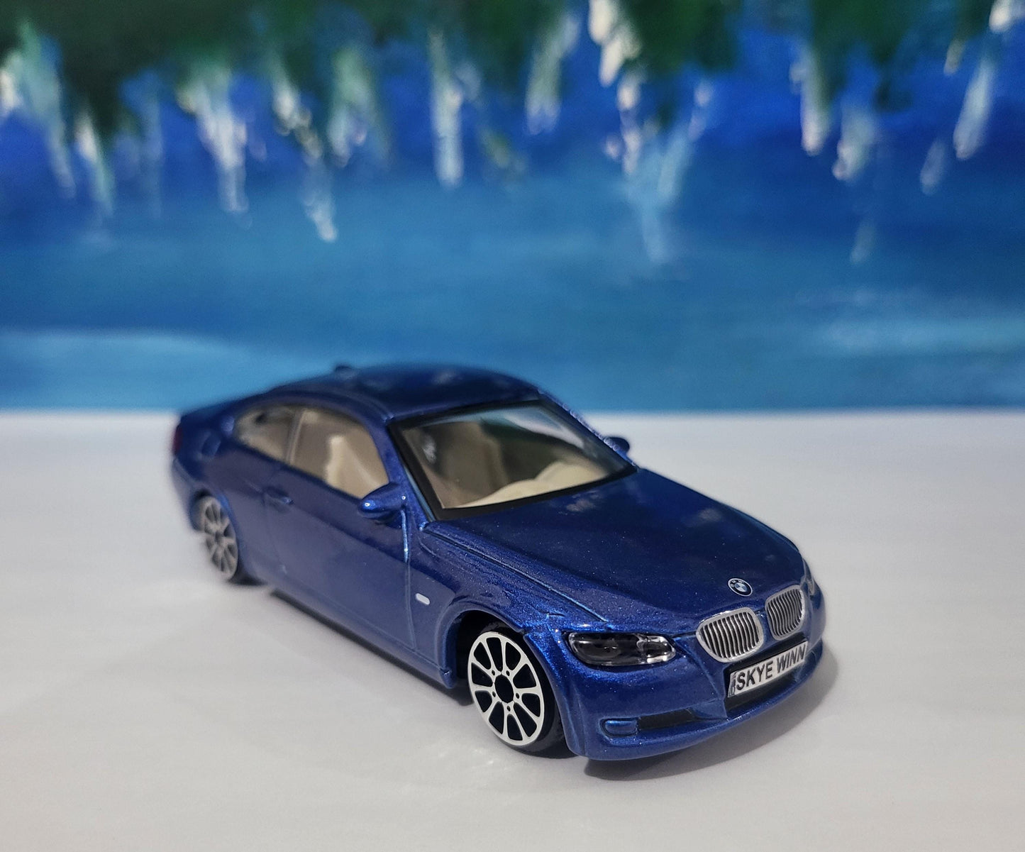 PERSONALISED PLATES Blue BMW 335I Toy Car Model boy girl dad mom uncle grandad brother Easter birthday gift present New! Boxed