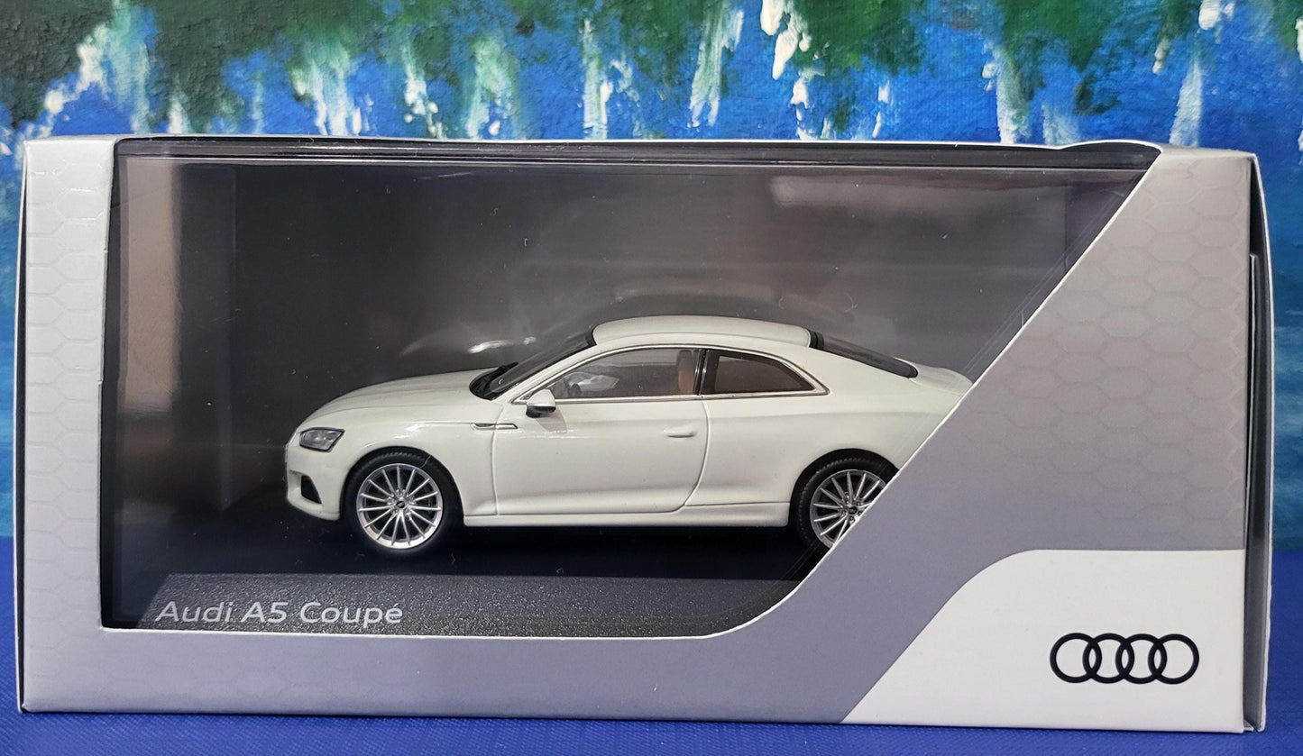 Personalized name plate 1:43 Audi A5 Coupe 2017 Glacier White SPARK Diecast Car Model, Highly Detailed Collectible in Display Case & Boxed