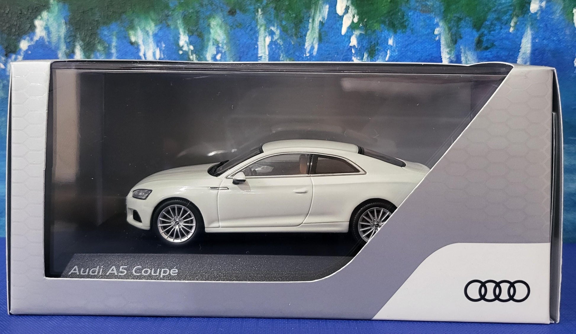 Personalized name plate 1:43 Audi A5 Coupe 2017 Glacier White SPARK Diecast Car Model, Highly Detailed Collectible in Display Case & Boxed