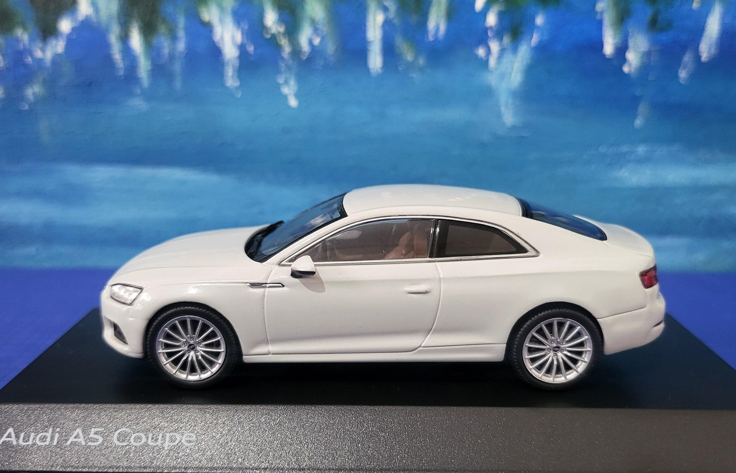 Personalized name plate 1:43 Audi A5 Coupe 2017 Glacier White SPARK Diecast Car Model, Highly Detailed Collectible in Display Case & Boxed