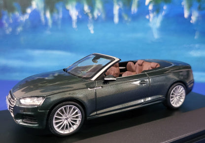 Personalized Name Plate 1:43 Audi A5 Cabriolet Gotland Green Metallic Diecast Car – Spark Dealer Edition in Display Case, Detailed