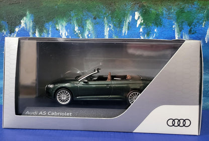 Personalized Name Plate 1:43 Audi A5 Cabriolet Gotland Green Metallic Diecast Car – Spark Dealer Edition in Display Case, Detailed