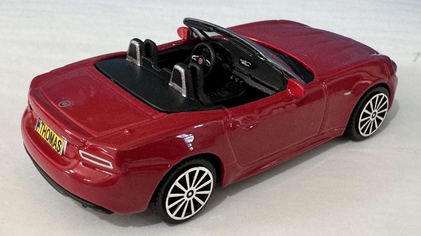 Fiat Spyder Toy Car 1:43 Scale, Personalized Plates, Gift for Boy Girl Dad Mom Uncle Grandad Brother, Birthday or Christmas Present – Boxed