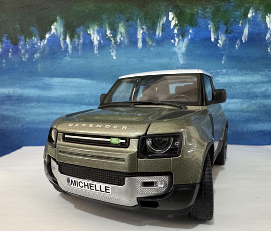 Land Rover Defender 110 1:24 Scale by Welly, Personalized Plates, 2-Door Licensed Model, Gift for Boy Girl Dad Mom Grandad Birthday Boxed
