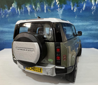 Land Rover Defender 110 1:24 Scale by Welly, Personalized Plates, 2-Door Licensed Model, Gift for Boy Girl Dad Mom Grandad Birthday Boxed