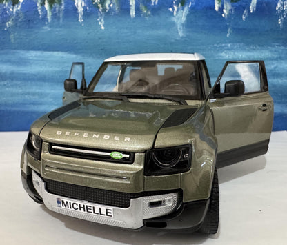 Land Rover Defender 110 1:24 Scale by Welly, Personalized Plates, 2-Door Licensed Model, Gift for Boy Girl Dad Mom Grandad Birthday Boxed