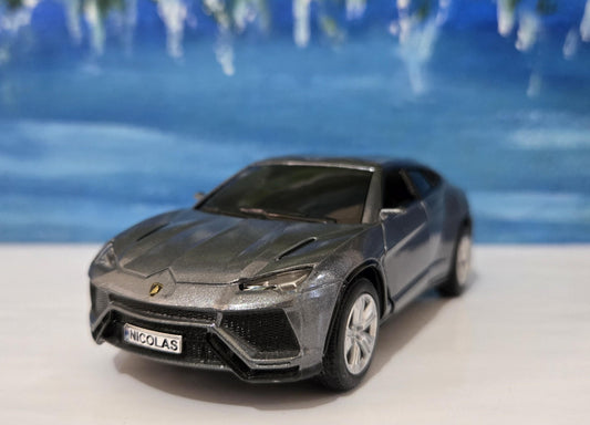 Grey Personalized Plate Lamborghini Urus 1:36 Scale Model Car – Gift for Dad, Mom, Brother – Birthday Collectible Toy – Gift Sleeve Included