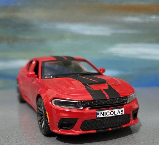 Personalised Red Dodge Charger SRT 1:36 Diecast Model – Custom Name Plate – Car Lover Gift for Him, Her, Dad, Mom, Boys, Collectors Boxed