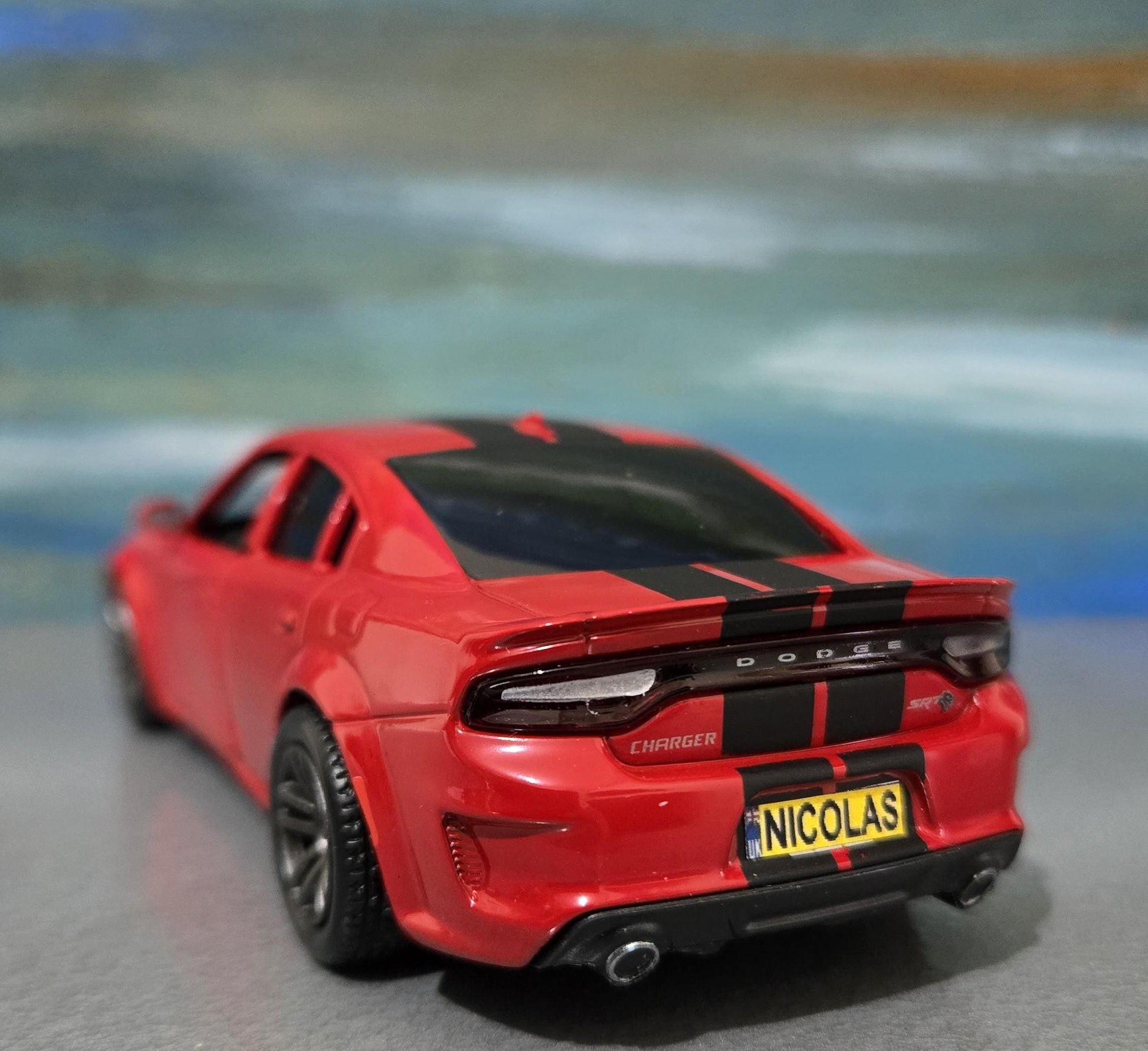 Personalised Red Dodge Charger SRT 1:36 Diecast Model – Custom Name Plate – Car Lover Gift for Him, Her, Dad, Mom, Boys, Collectors Boxed