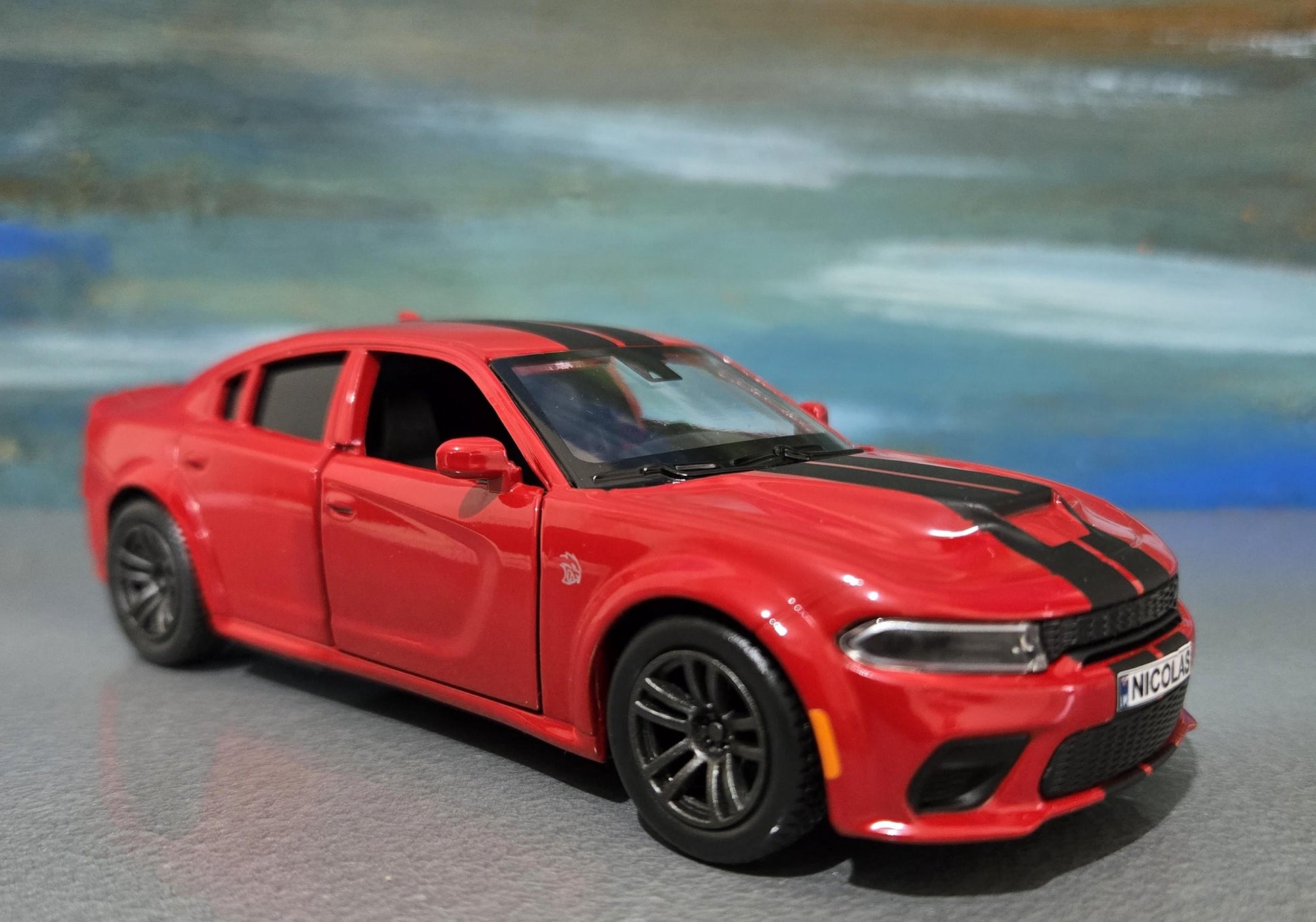 Personalised Red Dodge Charger SRT 1:36 Diecast Model – Custom Name Plate – Car Lover Gift for Him, Her, Dad, Mom, Boys, Collectors Boxed