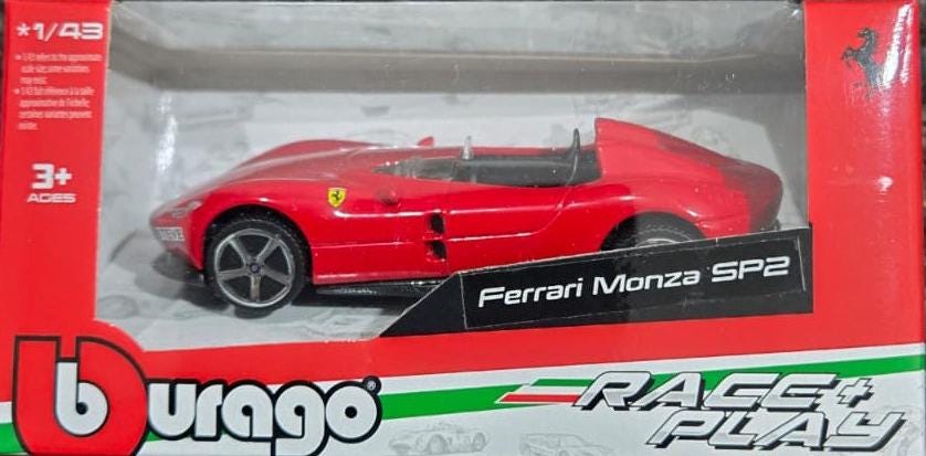 Ferrari Monza SP2 1:43 Scale Diecast Model – Official Licensed Bburago Product, Personalized Gift for Car Enthusiasts, Boxed