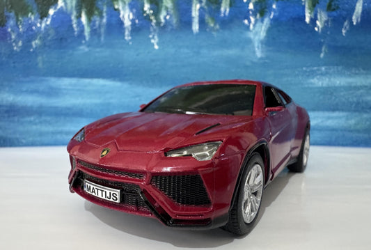 Lamborghini Urus MAROON Personal Plate 1:36 Scale Model Car – Gift for Dad, Mom, Sister – Birthday Anniversary – Gift Sleeve Included