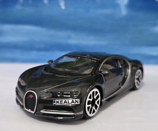 Custom Plates – Bugatti Chiron Grey 1:43 Scale Toy Car Model – Gift for Boy, Girl, Dad, Mom, Uncle, Grandad – Birthday or Christmas Present