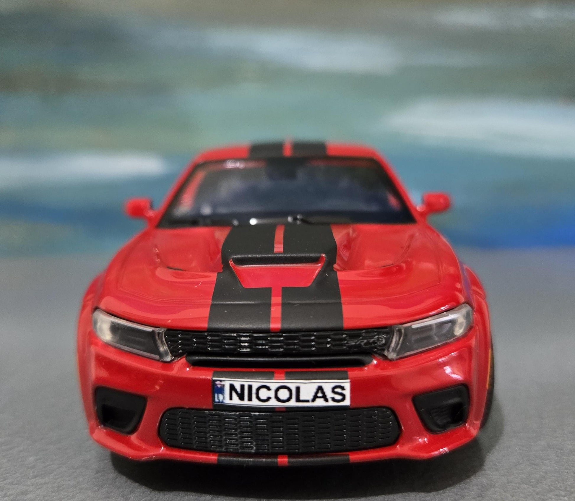 Personalised Red Dodge Charger SRT 1:36 Diecast Model – Custom Name Plate – Car Lover Gift for Him, Her, Dad, Mom, Boys, Collectors Boxed