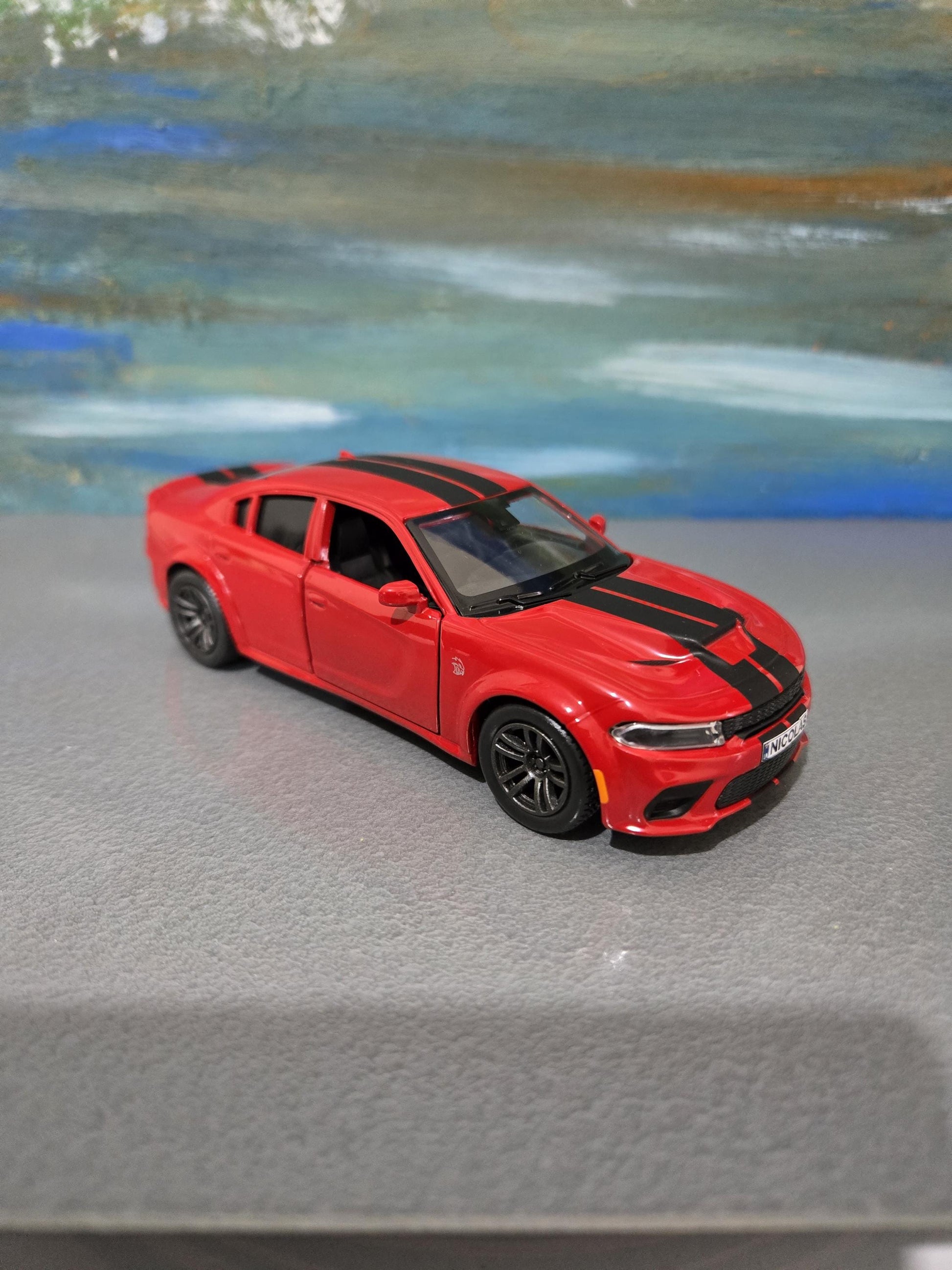Personalised Red Dodge Charger SRT 1:36 Diecast Model – Custom Name Plate – Car Lover Gift for Him, Her, Dad, Mom, Boys, Collectors Boxed