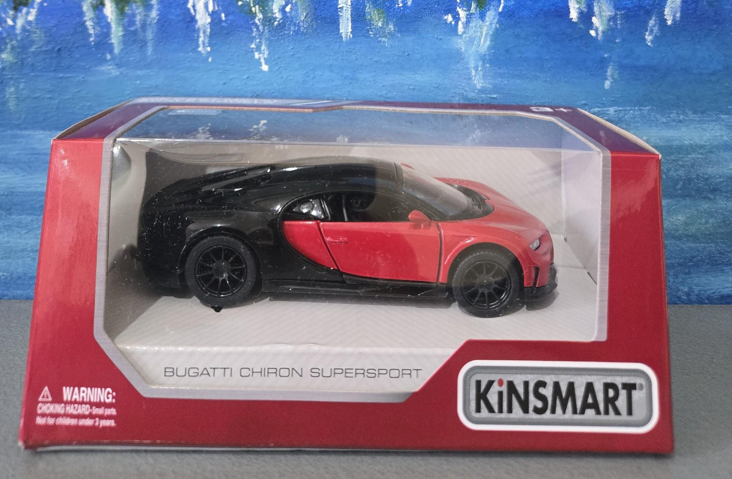 Kinsmart Bugatti Chiron Supersport 1:36 Red/Black Diecast Model Car – Custom Name Plate – Gift for Car Lovers, Dad, Kids – Boxed Collectible