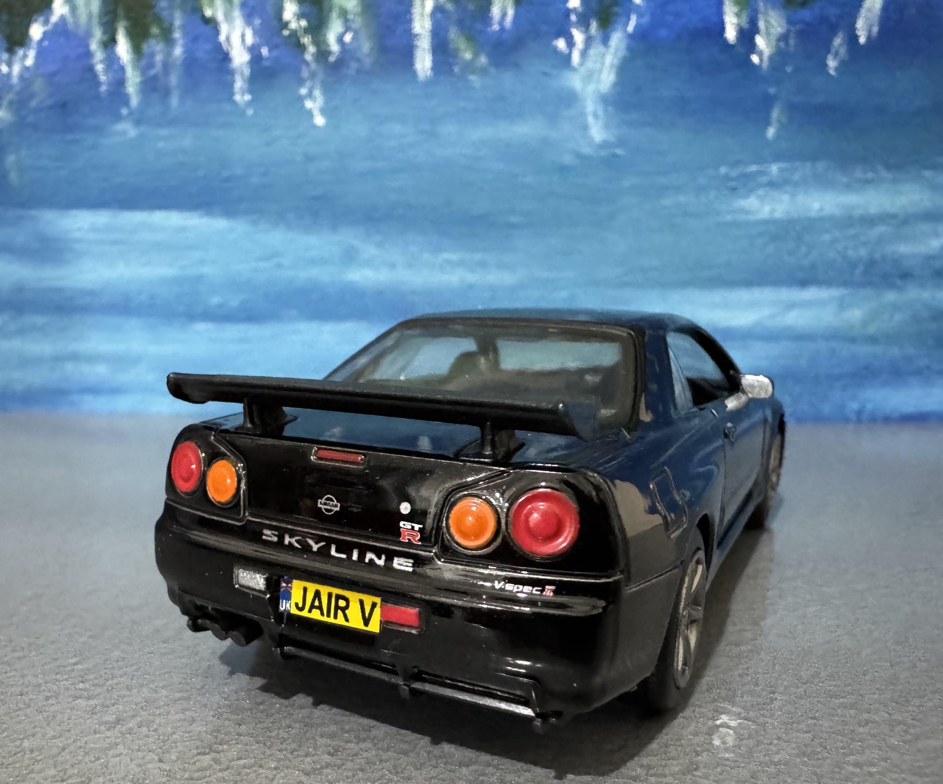 Personalized Nissan GTR R34 V-Spec II Diecast Model Car: Custom Name Plate