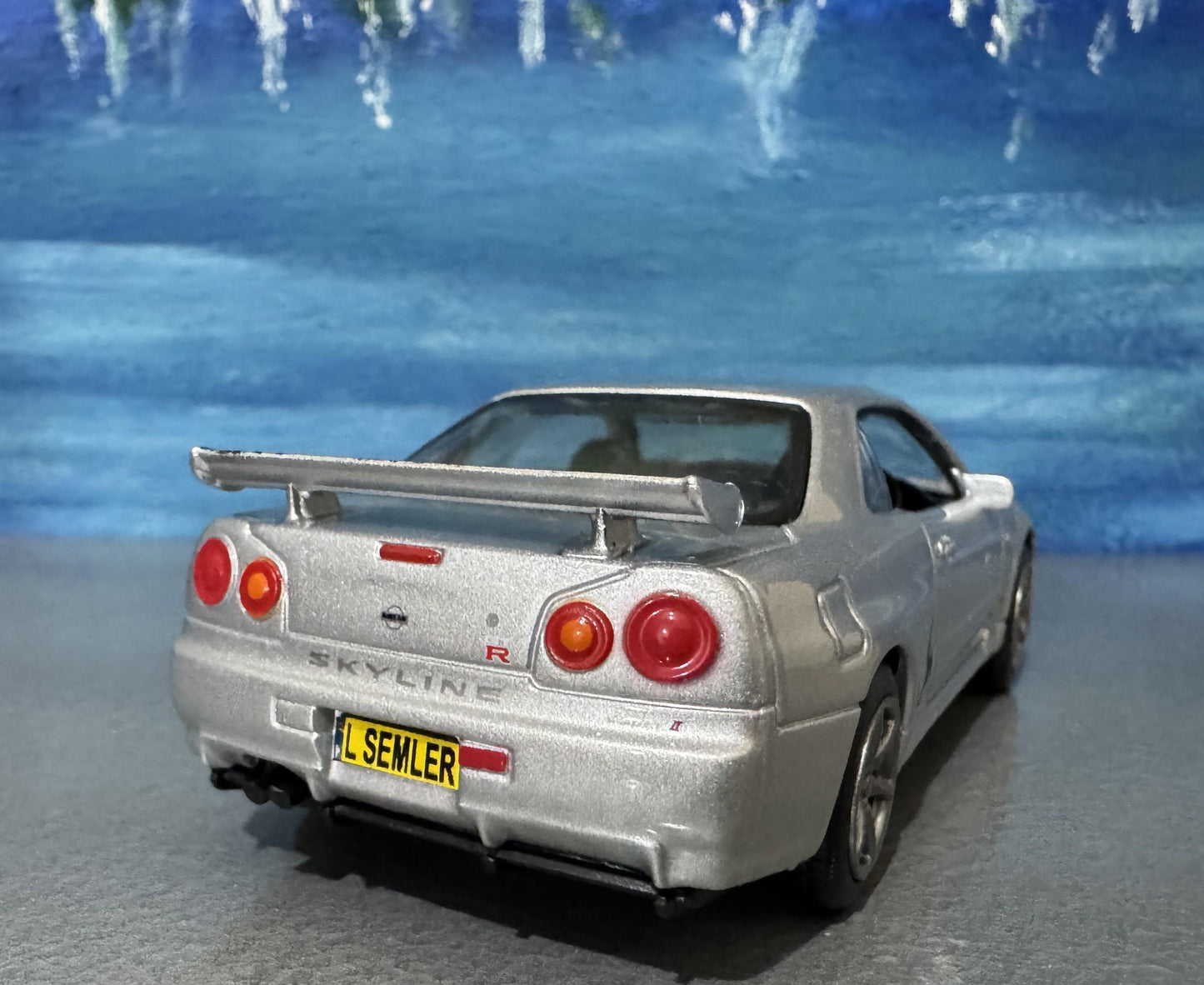 Personalized Nissan GTR R34 V-Spec II Diecast Model Car: Custom Name Plate