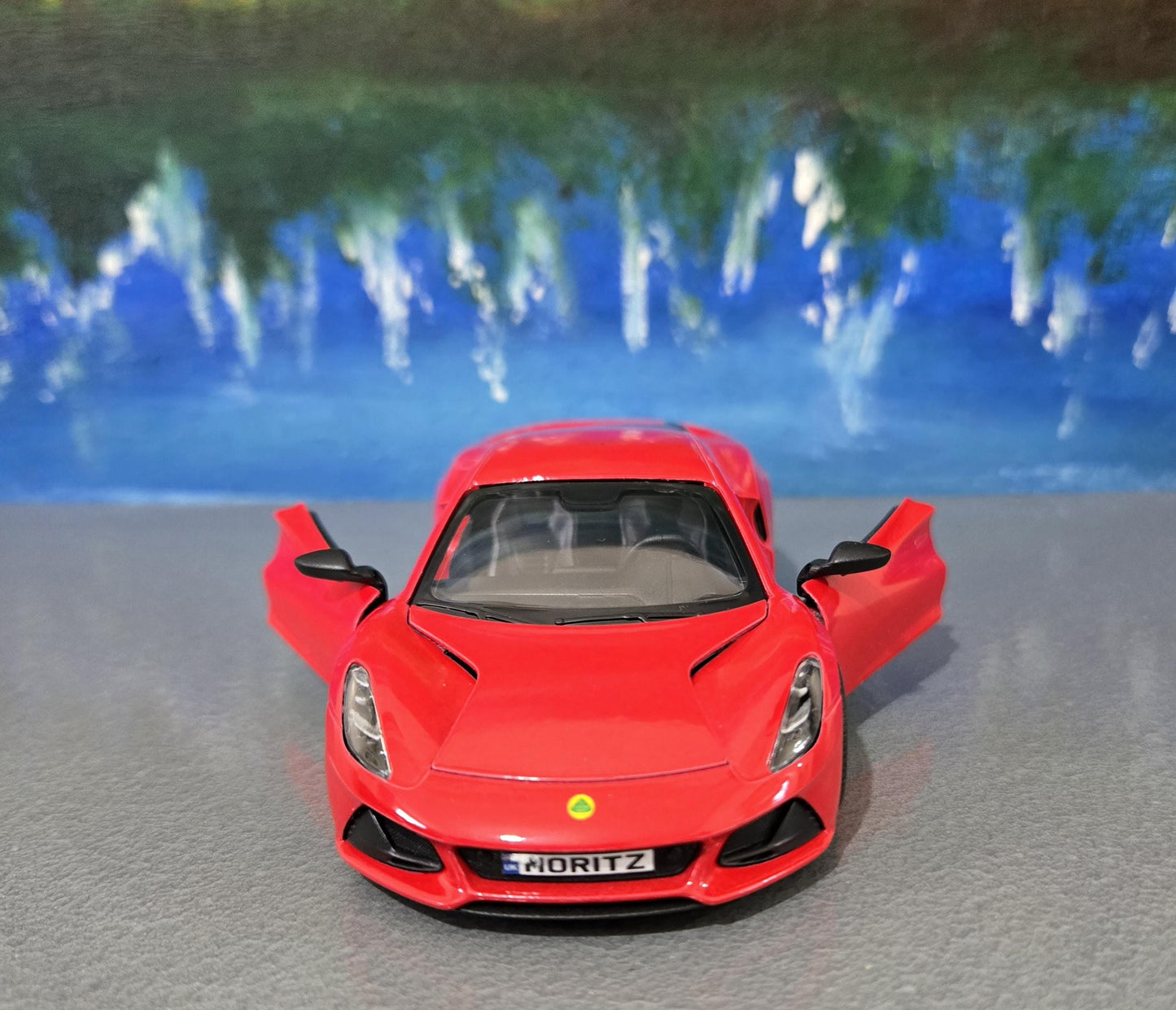 Personalized Lotus Emira Blue Diecast Model Car: Pull Back Toy, Gift for Kids