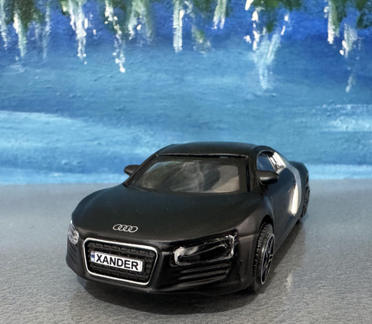 Black Audi R8 Diecast 1:43 Scale Model Car with Custom Name Plate | Toy Gift for Dad, Mom, Uncle | Boxed Metal Display | Mother's Day