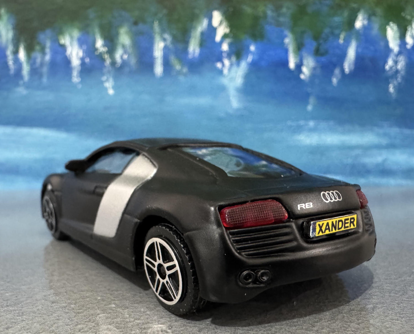 Black Audi R8 Diecast 1:43 Scale Model Car with Custom Name Plate | Toy Gift for Dad, Mom, Uncle | Boxed Metal Display | Mother's Day