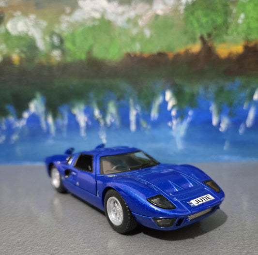 Ford GT40 MK II Blue Toy Car - 1:32 Scale Pull Back Action w/ Opening Doors | Kids Gift, Collector Model, Birthday Present (Sleeve)