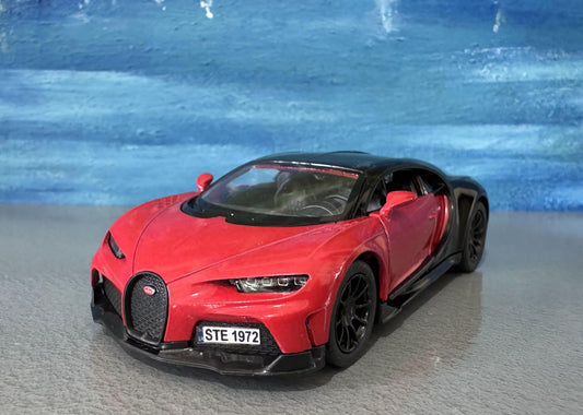 Kinsmart Bugatti Chiron Supersport 1:36 Red/Black Diecast Model Car – Custom Name Plate – Gift for Car Lovers, Dad, Kids – Boxed Collectible