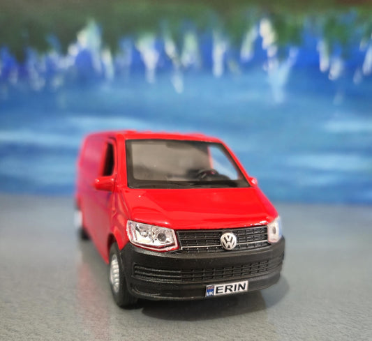 VW T6 Transporter Crew van Toy Car PERSONALISED PLATES 1:34 scale Model boy girl dad mom uncle grandad brother Birthday Easter gift Boxed
