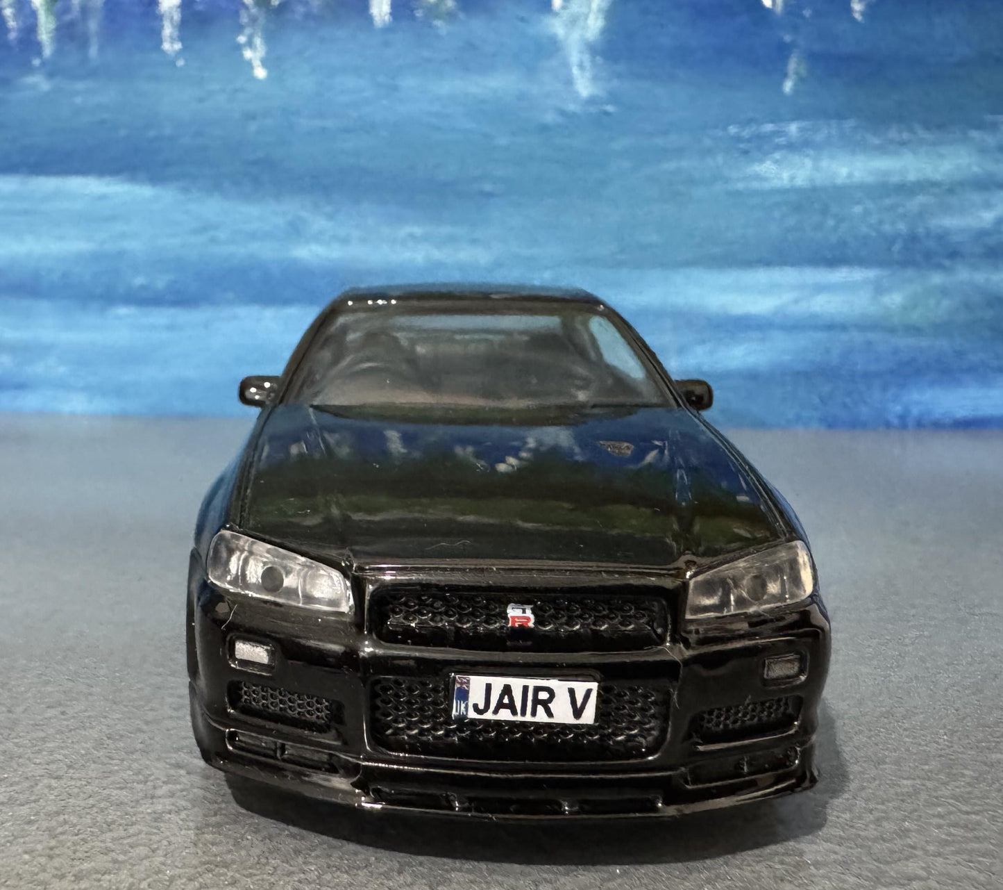 Personalized Nissan GTR R34 V-Spec II Diecast Model Car: Custom Name Plate
