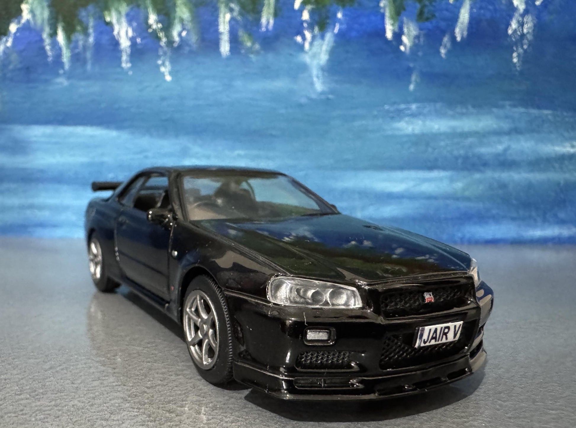 Personalized Nissan GTR R34 V-Spec II Diecast Model Car: Custom Name Plate