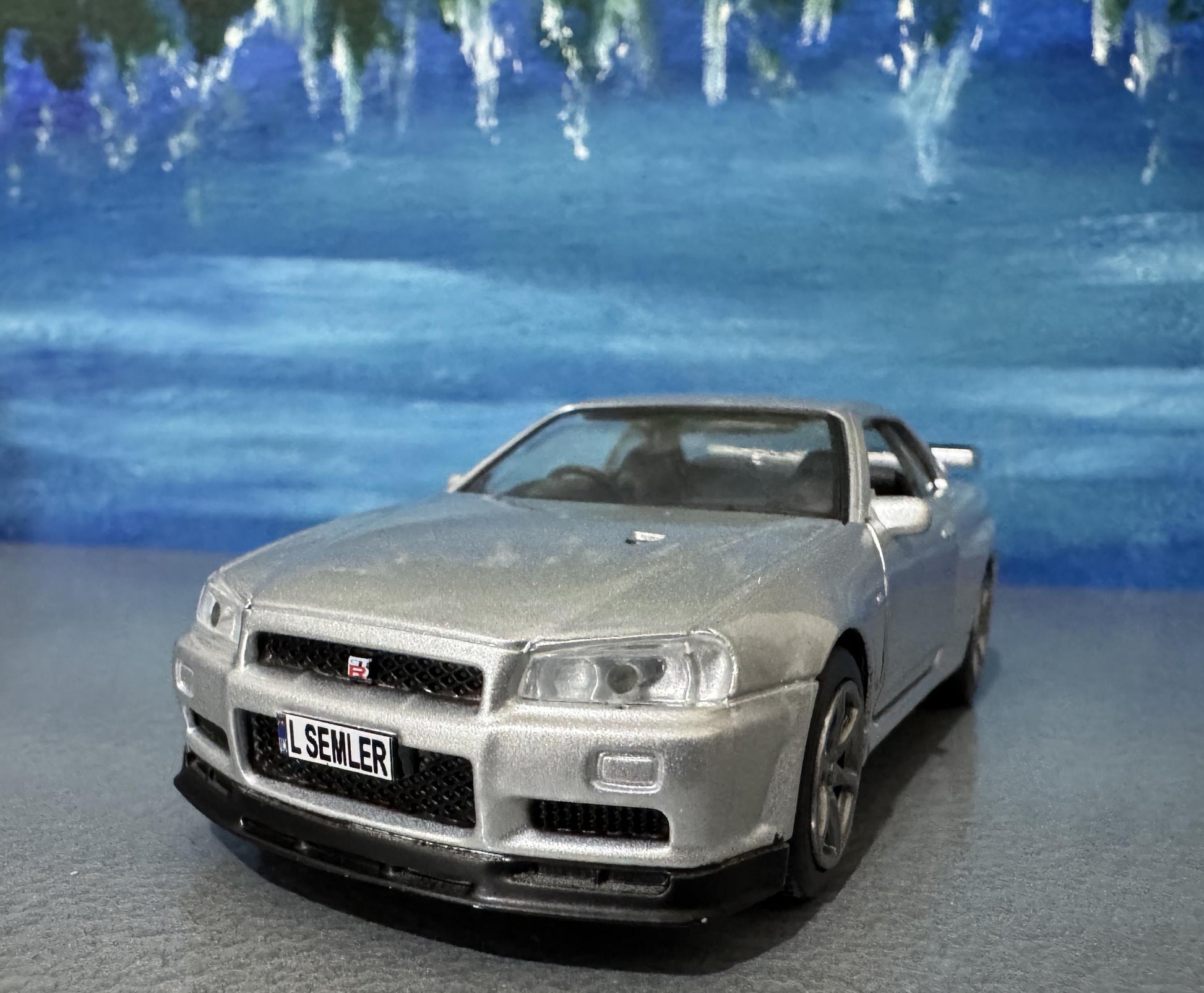 Personalized Nissan GTR R34 V-Spec II Diecast Model Car: Custom Name Plate