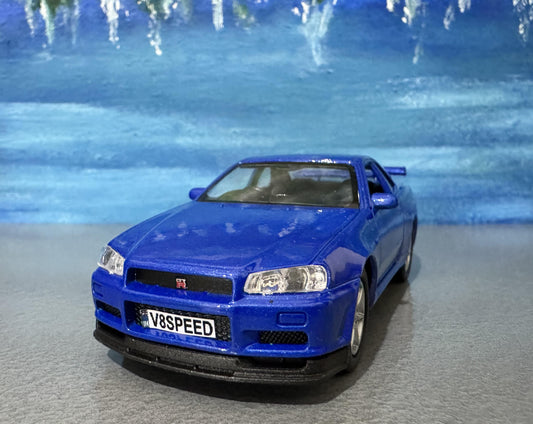 Personalized Nissan Skyline GTR R34 Diecast Model Car: Custom Name Plate