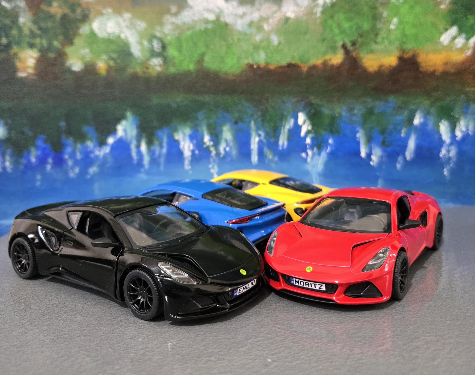 Personalized Lotus Emira Blue Diecast Model Car: Pull Back Toy, Gift for Kids
