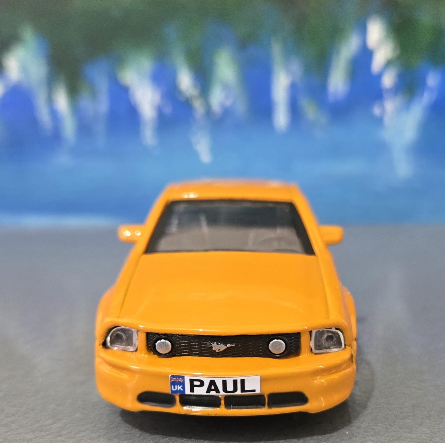 Ford Mustang GT 2008 1:43 Grabber Orange Diecast Model Car – Custom Name Plate – Collectible Gift for Dad, Car Lovers, Kids – Boxed Display