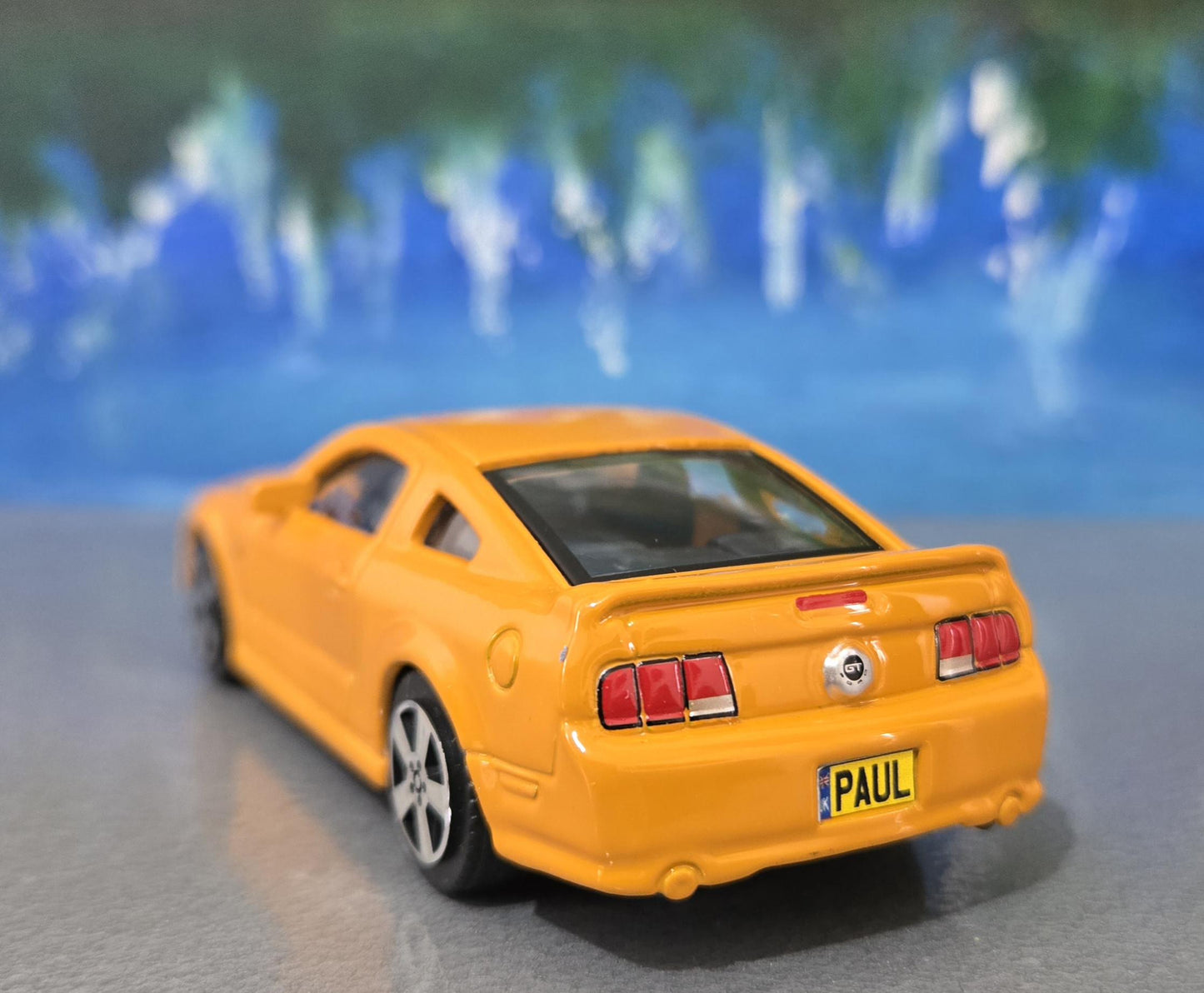 Ford Mustang GT 2008 1:43 Grabber Orange Diecast Model Car – Custom Name Plate – Collectible Gift for Dad, Car Lovers, Kids – Boxed Display