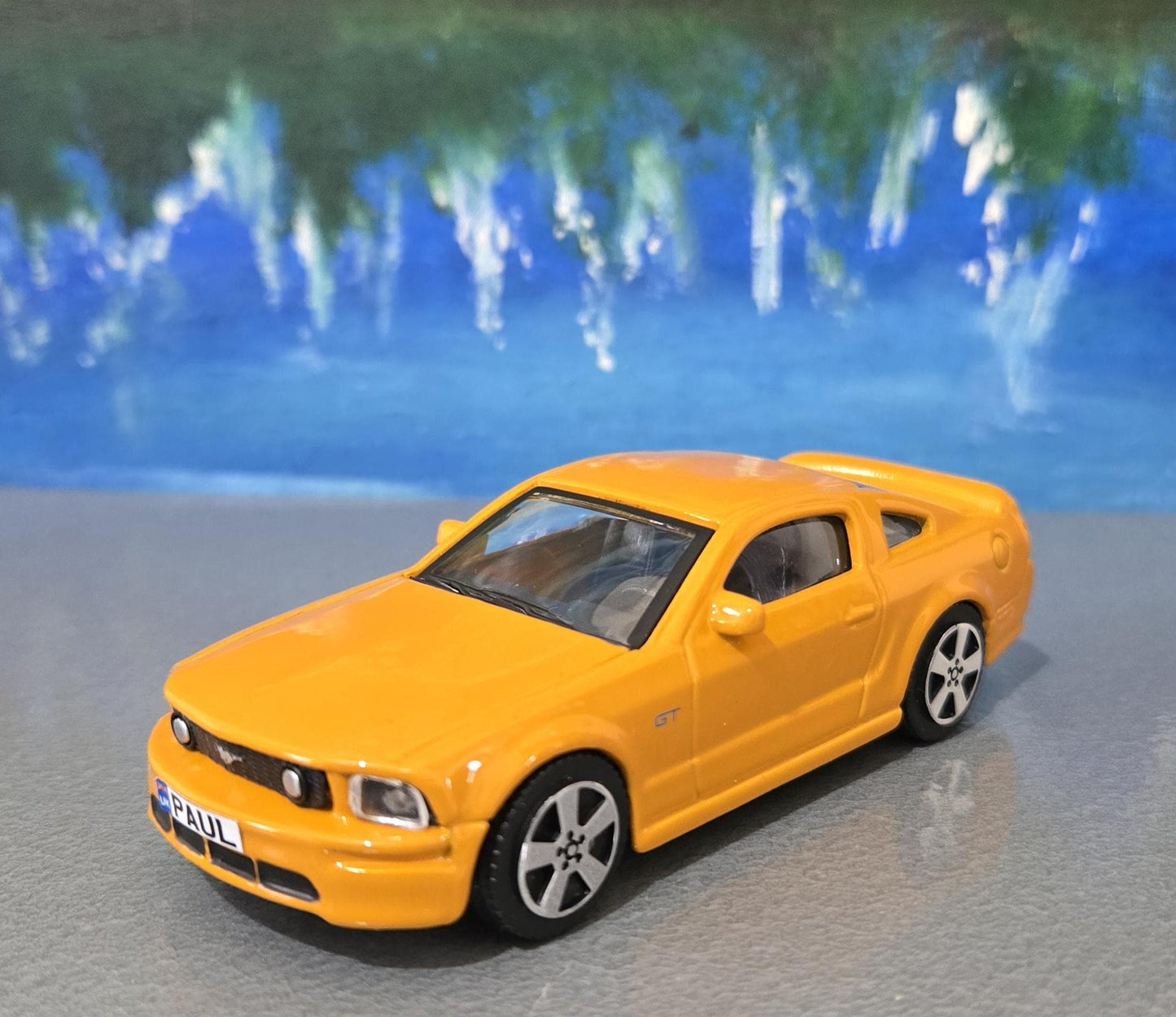 Ford Mustang GT 2008 1:43 Grabber Orange Diecast Model Car – Custom Name Plate – Collectible Gift for Dad, Car Lovers, Kids – Boxed Display