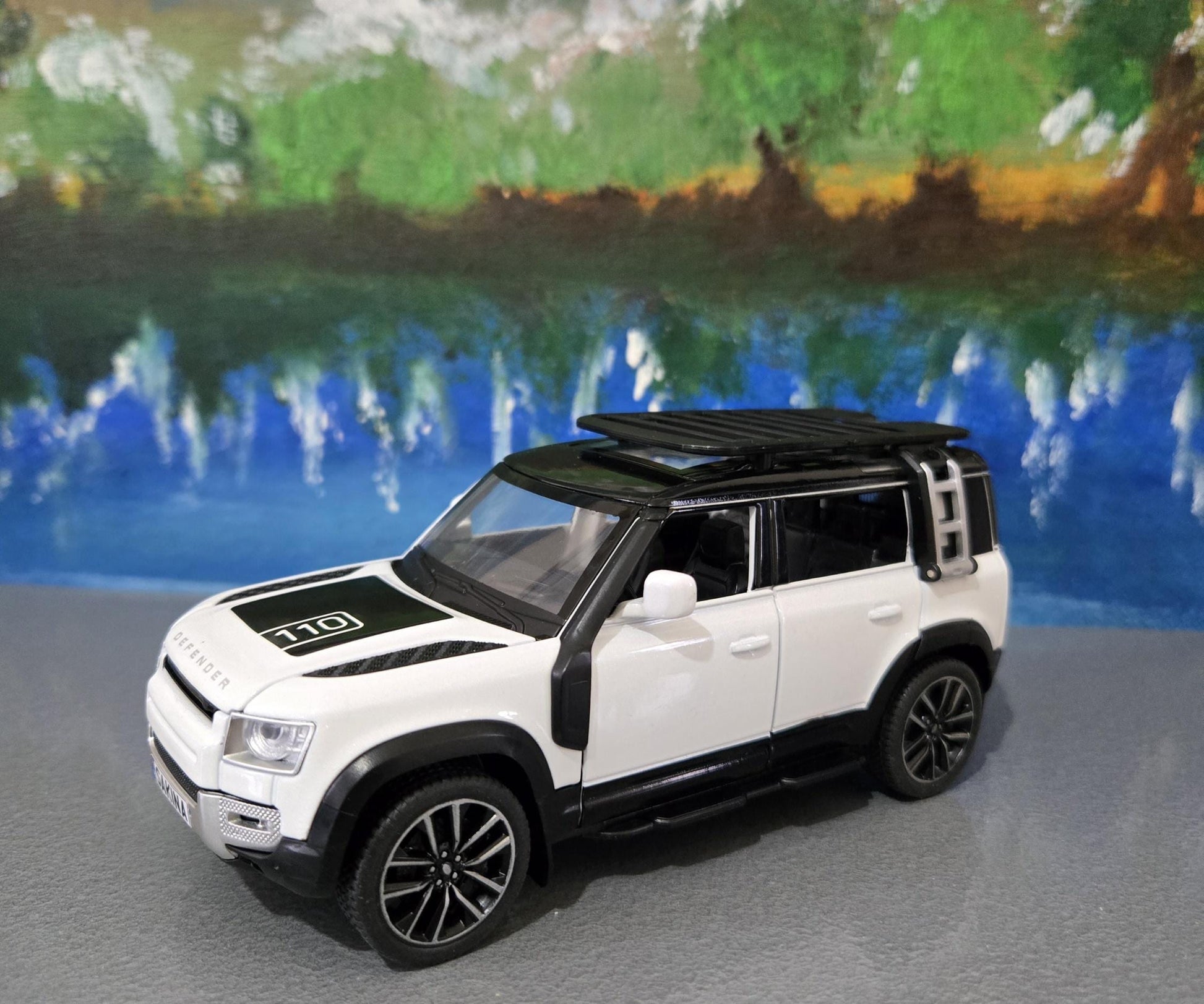 Land Rover Defender Toy Car - 1:32 Scale Diecast Model with Light & Sound - Custom Name Plate Gift for Boys, Kids, Dad, Pearl White