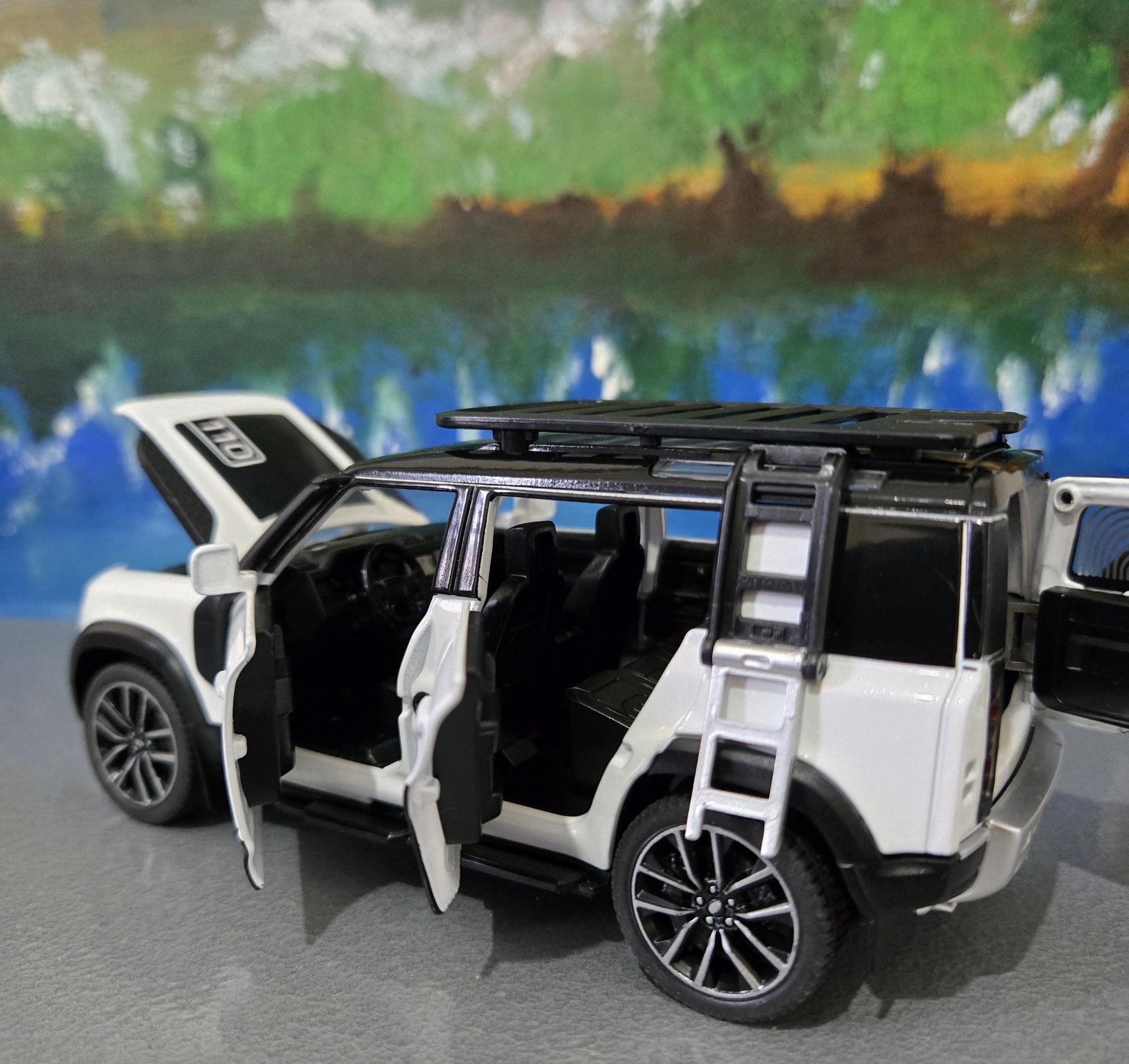 Land Rover Defender Toy Car - 1:32 Scale Diecast Model with Light & Sound - Custom Name Plate Gift for Boys, Kids, Dad, Pearl White