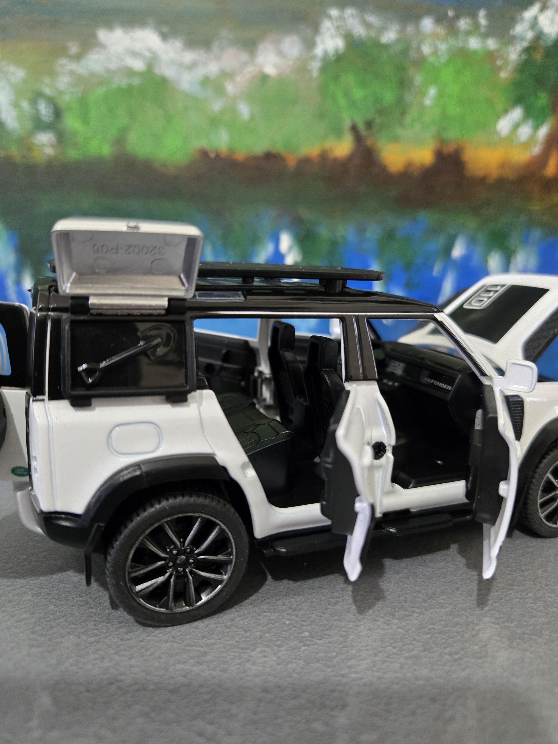 Land Rover Defender Toy Car - 1:32 Scale Diecast Model with Light & Sound - Custom Name Plate Gift for Boys, Kids, Dad, Pearl White