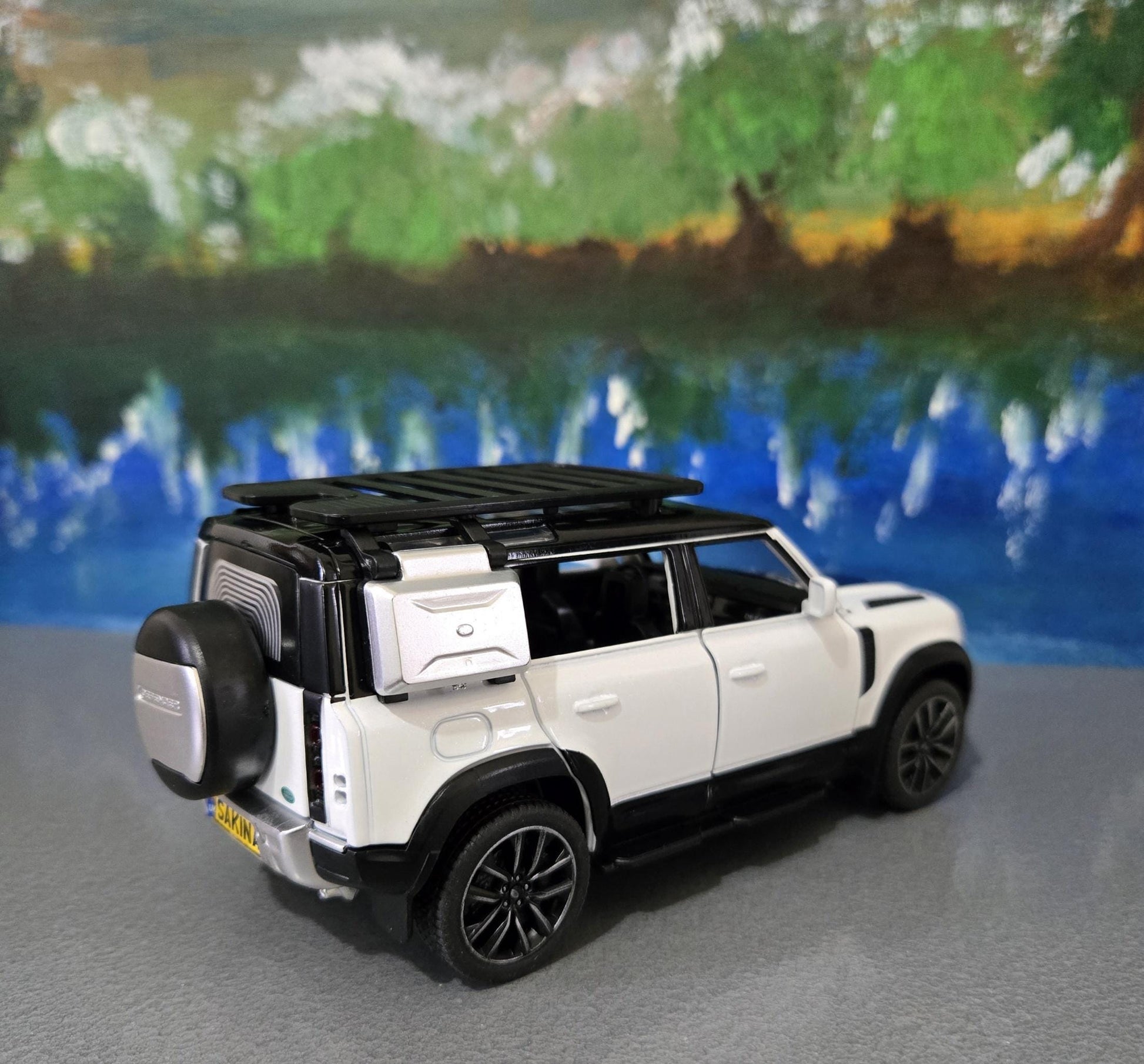 Land Rover Defender Toy Car - 1:32 Scale Diecast Model with Light & Sound - Custom Name Plate Gift for Boys, Kids, Dad, Pearl White