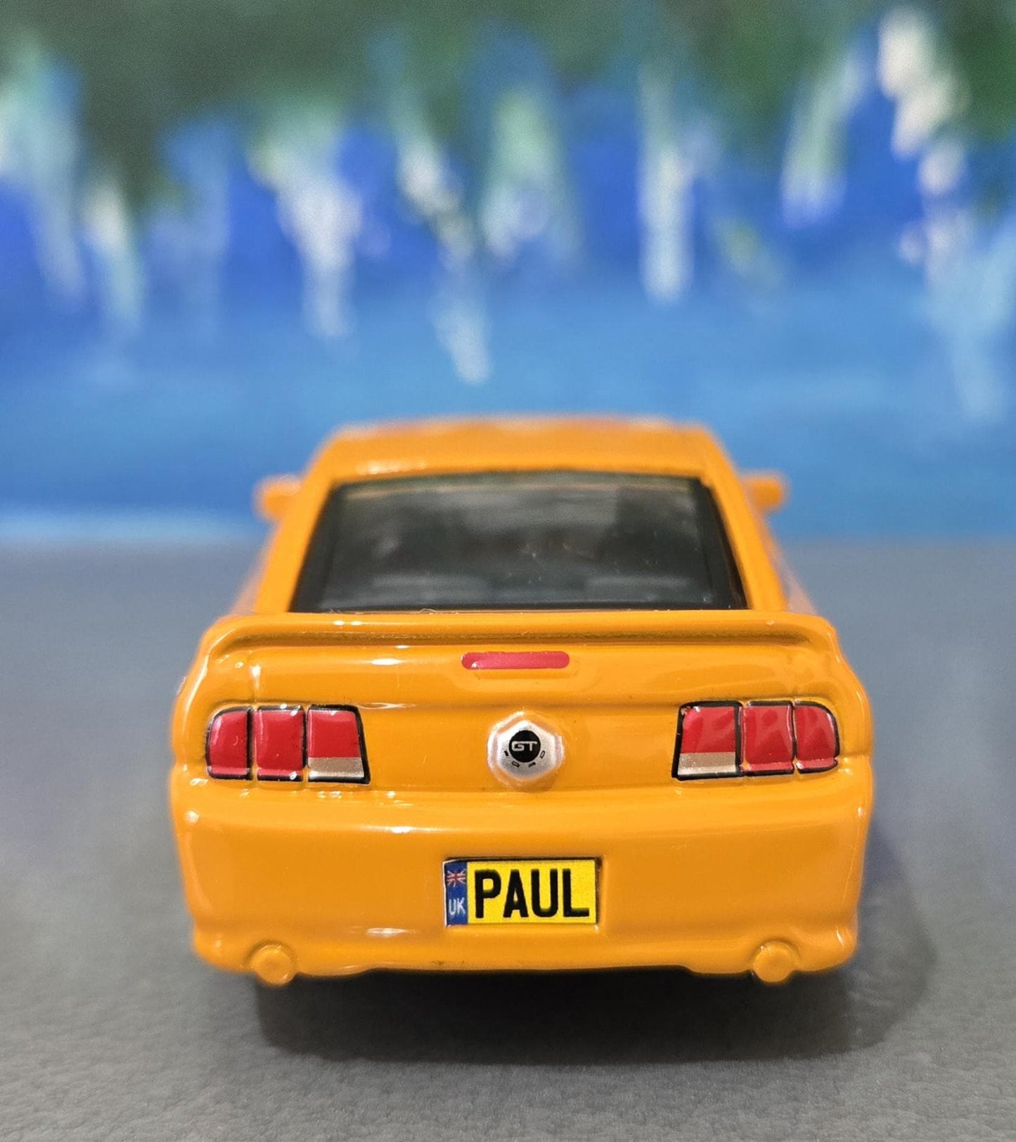 Ford Mustang GT 2008 1:43 Grabber Orange Diecast Model Car – Custom Name Plate – Collectible Gift for Dad, Car Lovers, Kids – Boxed Display