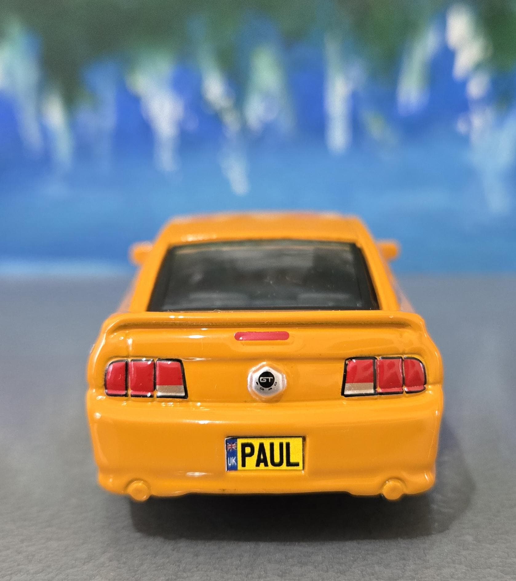 Ford Mustang GT 2008 1:43 Grabber Orange Diecast Model Car – Custom Name Plate – Collectible Gift for Dad, Car Lovers, Kids – Boxed Display