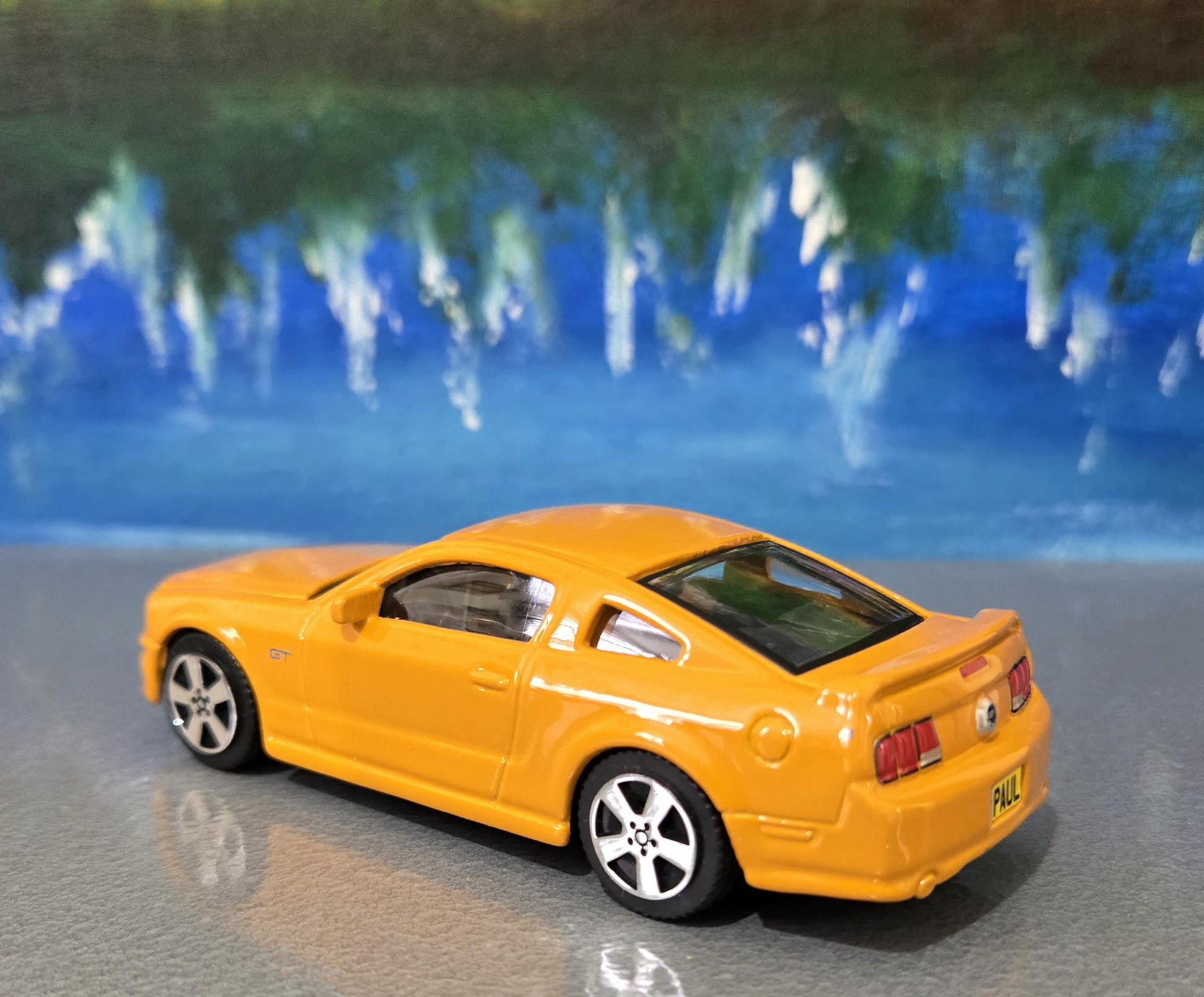 Ford Mustang GT 2008 1:43 Grabber Orange Diecast Model Car – Custom Name Plate – Collectible Gift for Dad, Car Lovers, Kids – Boxed Display