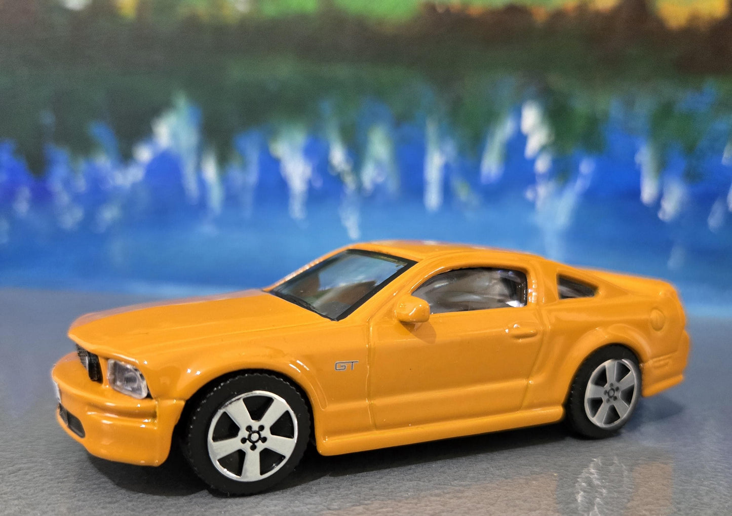 Ford Mustang GT 2008 1:43 Grabber Orange Diecast Model Car – Custom Name Plate – Collectible Gift for Dad, Car Lovers, Kids – Boxed Display
