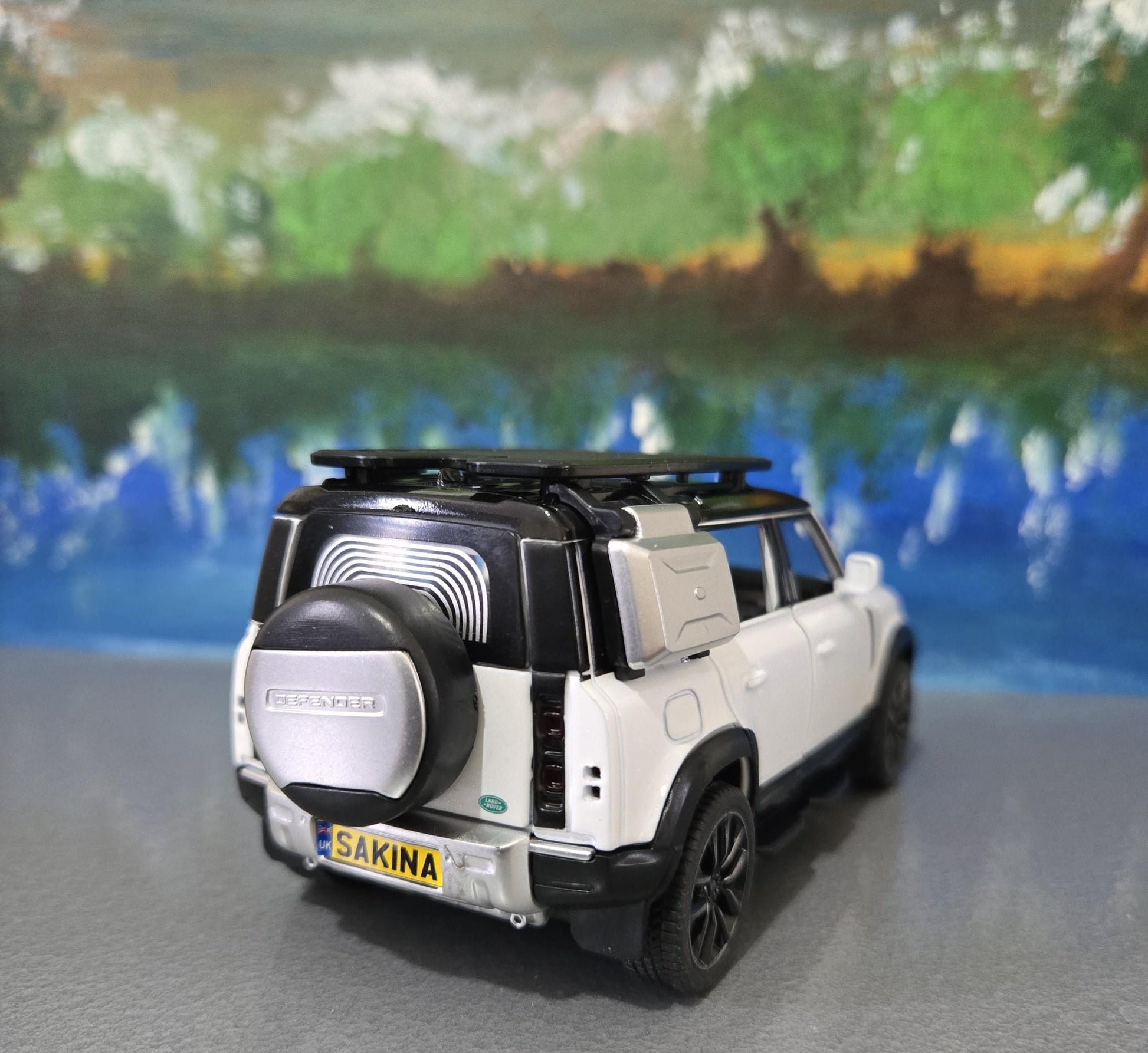 Land Rover Defender Toy Car - 1:32 Scale Diecast Model with Light & Sound - Custom Name Plate Gift for Boys, Kids, Dad, Pearl White